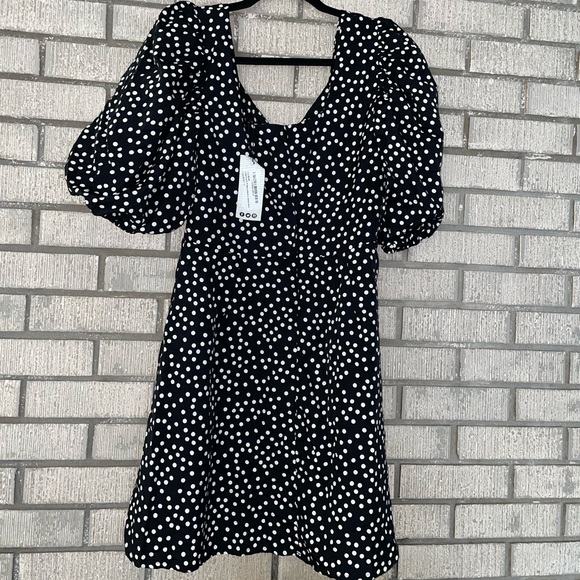 POLKA DOT PUFF SLEEVE BUTTON DETAIL MINI DRESS - Picture 5 of 5